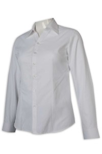 R306 度身訂做恤衫 女裝淨色恤衫 白色 修腰 45%棉 55%聚酯纖維 恤衫供應商